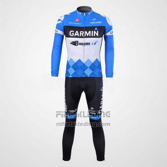 2012 Fietskleding Garmin Cervelo Wit en Azuur Lange Mouwen en Koersbroek